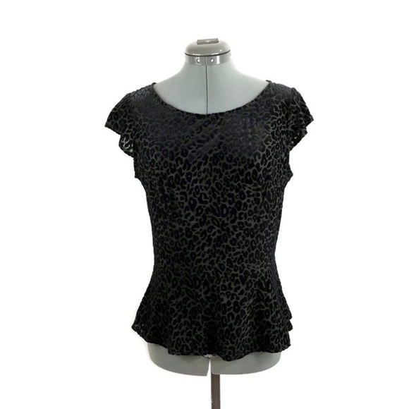 WILLOW & CLAY Black Velour Peplum Animal Print Top Size L - Picture 1 of 8
